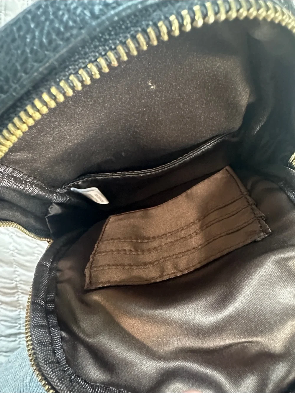 Black faux Leather Crossbody Bag with Patterned Strap